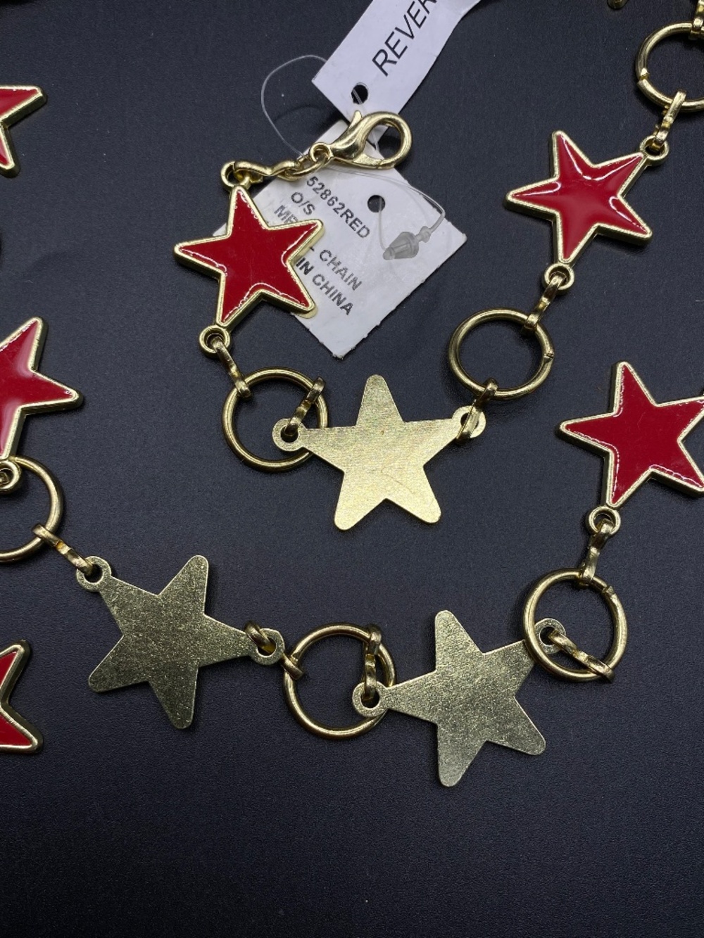 Red & Gold Enameled Stars Goldtone Chain Belt NWT Bright Patriotic - Picture 9 of 10